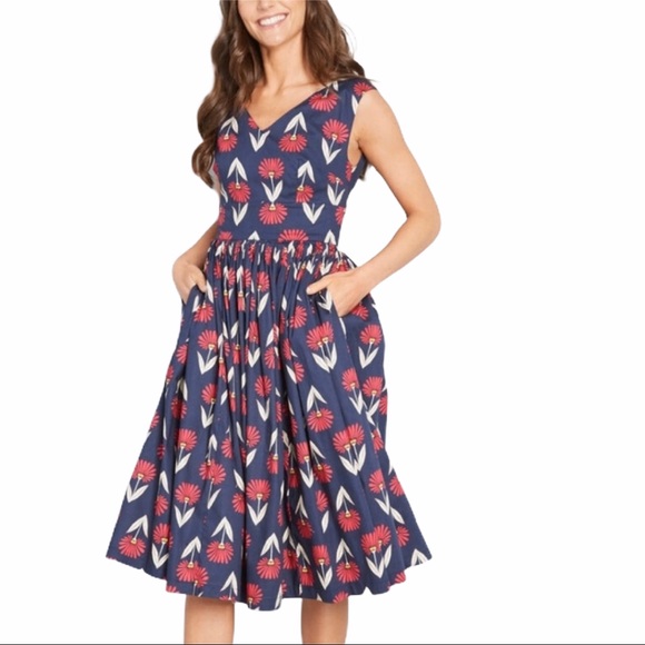 Modcloth Dresses & Skirts - FINAL PRICE Modcloth NWOT Navy/Pink Floral Dress-6